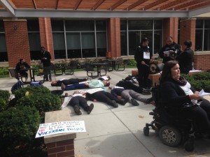 DePaul students during protest outside of Arts & Letters Hall Tuesday, Sept. 30.