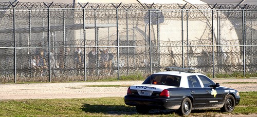 The exterior of Willacy County Correctional Center in Raymondville, Texas, where prisoners rioted on Feb. 20. (David Pike | AP)