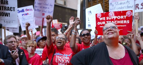 Karen Lewis (right) leads the charge at the Chicago Teachers Union strike in 2012. It was the first strike in 25 years and current contract negotiations may cause conflict again. (E. Jason Wambsgans/Chicago Tribune/MCT)