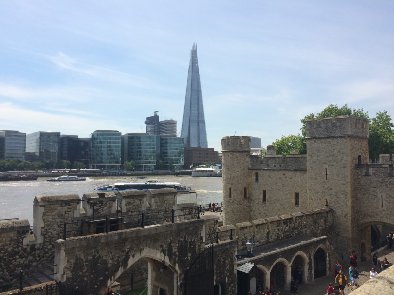 A view of the Shard from the Tower of London. The Shard is an 87 story building that is tallest building in the European Union. The tower of London was built around 1,000 years ago for William the Conqueror after he conquered Europe. The tower was used as a prison, an armory, and still today holds the Queen’s Crown Jewels. (Marcus Cirone / The DePaulia)