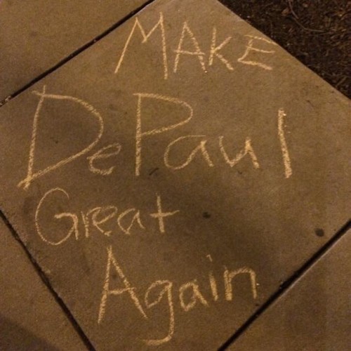 College Republicans were also confused as to why their chalkings were removed by campus grounds crews the following day. (Photo courtesy of DEPAUL COLLEGE REPUBLICANS)