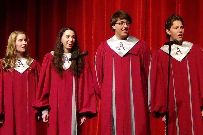 Sophomore James Novack (second from right) sings in choir in high school. He took voice lessons and composed music for years before coming to DePaul, originally as a music major, but now in neuroscience. (Photo courtesy of JAMES NOVACK)