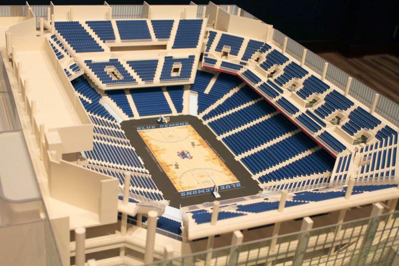 The new DePaul arena will have student seating located above in the “Demon Deck,” a shift from where fans previously sat below at Allstate Arena. The building opens Fall 2017. (Matthew Paras / The DePaulia)