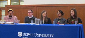 Two CPS students and authors sit in at the  university hosted panel to discuss banned books and the issue of censorship on Wednesday night. (Dylan Fahoome / The DePaulia)