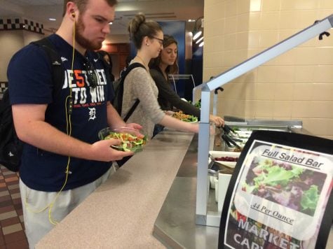 DePaul students get food in the dining area at the DePaul Center in the Loop.