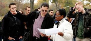 Every year, Professor Euan Hague (pictured above, center) leads students in his Geography 133 course to the Pilsen neighborhood to study the effects of gentrification. Hague and professor Winifred Curran have compiled over 10 years of data to this point. (Photo courtesy of Euan Hague)