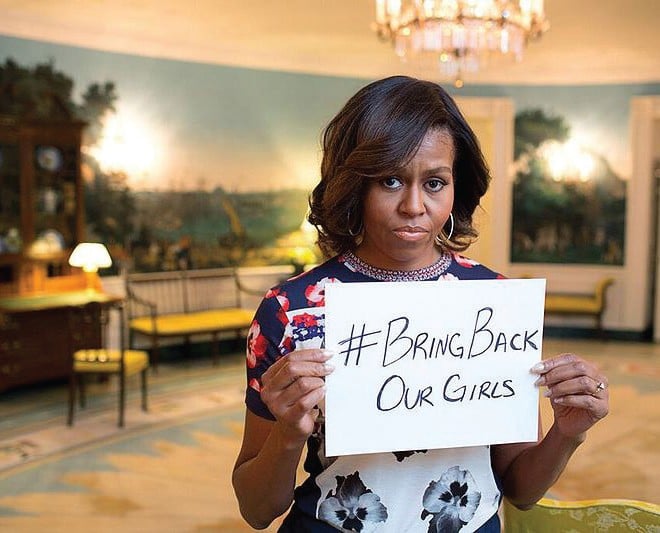Michelle Obama posted this photo on Twitter to raise awareness of the abduction of about 300 Nigerian schoolgirls. (Creative Commons)