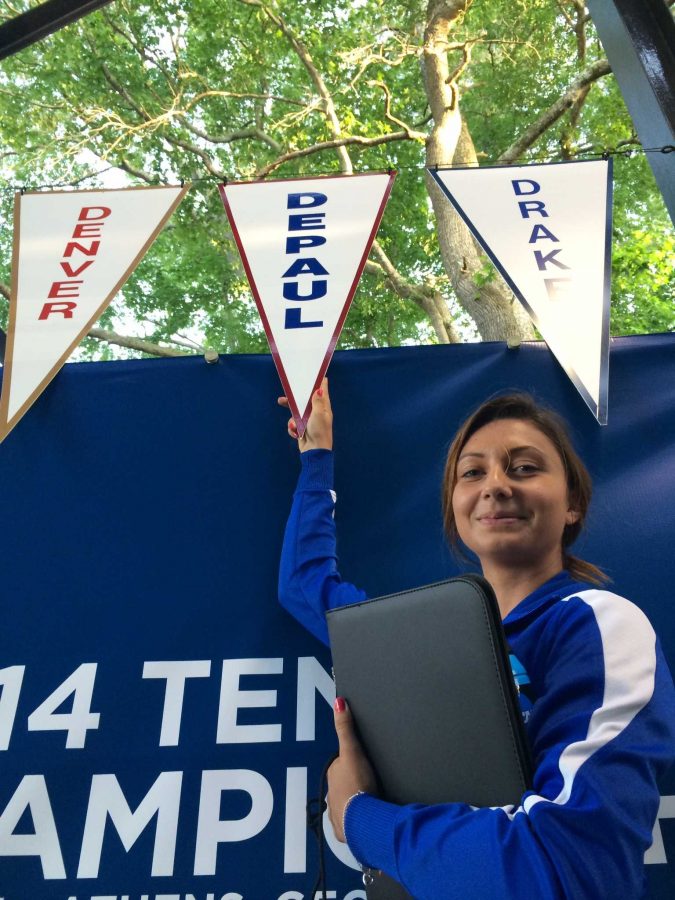 Ana Vladutu poses at the NCAA tournament. She was the first women in DePaul tennis history to make the tournament. Photo courtesy of DePaul Athletics.
