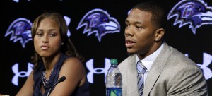 Ray Rice (right) was cut from the Baltimore Ravens after a video surfaced from TMZ  of him knocking out his then-fiancee Janay Palmer (left). (Patrick Semansky / AP)