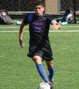 Senior forward Art Garza advances the ball in win against Western Michigan Sept. 7. (Grant Myatt / The DePaulia)