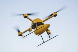 DHL drones in Germany on Sept. 24 are starting Germany’s first-ever drone package delivery service, a test program transporting medication to a pharmacy on a difficult to access North Sea island. Photo courtesy of Nikolai Wolff Fotoetage | AP 