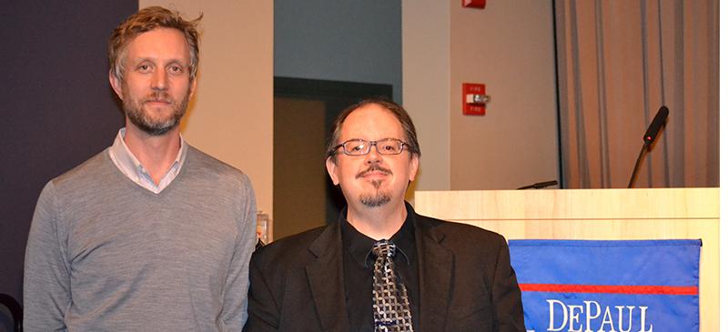 Ben Harbert, director of “Follow Me Down,” and Humanities Center Director Peter Steeves.  (Photo courtesy of Anna Clissold / DePaul Humanities Festival)