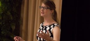 Emily Graslie speaks about women in the STEM fields in the Student Center on Monday. (Julian Hayda / The DePaulia)