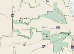 Congressional District 4, covering parts of Chicagoland. It's considered one of the most gerrymandered districts in the United States. SCOTT RITCHIE | WIKIMEDIA COMMONS