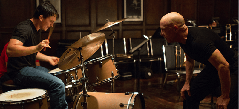 Andrew Neyman (Miles Teller) is a young and ambitious drum student taught by the dominant and aggressive Mr. Fletcher (J.K. Simmons) in “Whiplash.” (Photo courtesy of Sony Pictures)