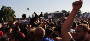 Punk fans crowd surf at Riot Fest. Pop-punk band Joyce Manor recently denounced stage-diving at their shows. (Kirsten Onsgard / The DePaulia)