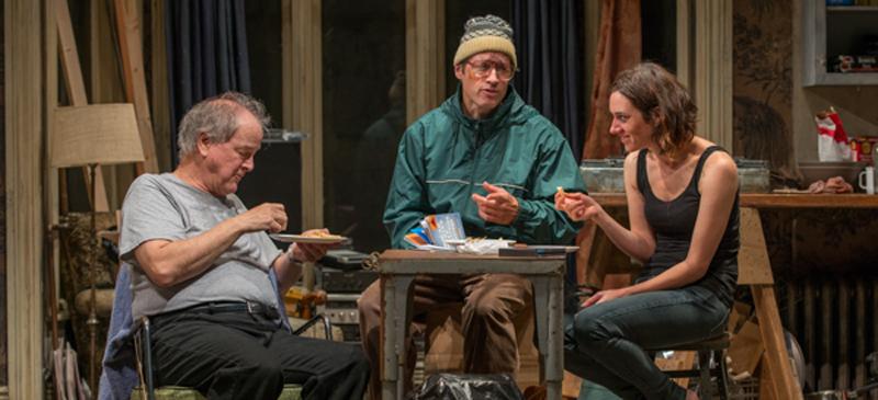 Ensamble members Francis Guinan and Tim Hopper with Helen Sadler in The Night Alive. (Michael Brosilow / Steppenwolf Theatre)