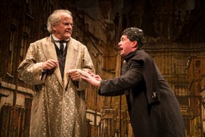 Francis Guinan (Scrooge) and Peter Gwinn (George Bailey) in The Second City’s "Twist Your Dickens, Or Scrooge You!" by Peter Gwinn and Bobby Mort at Goodman Theatre.