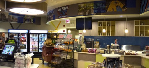 The grocery store, ETC, in the DePaul Student Center has a new look, featuring DePaul artwork and a new layout. Snack options cater to students’ sweet tooth and healthy cravings. (Megan Deppen / The DePaulia)