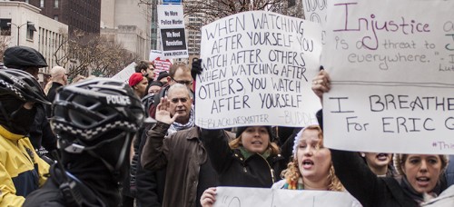 People demonstrate at Michigan Ave. on the Day of Anger march, Dec. 13. (Kevin Gross / The DePaulia)