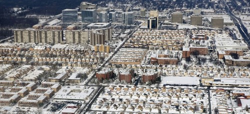 An aerial view of Chicago taken on Feb. 3 after multiple snowfalls. (Kiichiro Sato | AP)