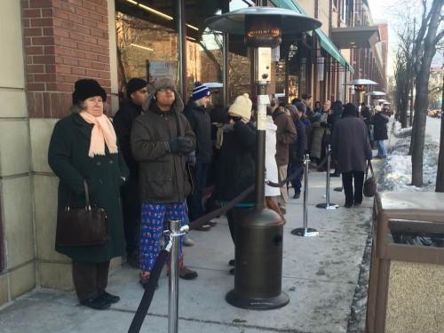 Guests wait in line along Sheffield Avenue around 8 a.m. before the grand opening of the DePaul Whole Foods at 959 W. Fullerton Ave. (Grant Myatt / The DePaulia)