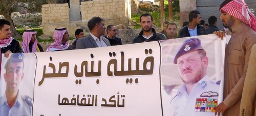 Jordanians travel to southern Jordan Feb. 6 to pay respects to the family of Lt. Moaz al-Kasasbeh, the pilot burned alive by the Islamic State after his plane crashed in late December 2014. (Roy Gutman | Tribune News Service)