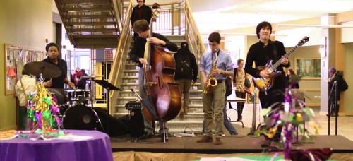 The Catholic Student Union and the Student Government Association hired students from DePaul's Music School to play jazz classics at the Mardi Gras celebration in the student center. (Megan Deppen / The DePaulia)