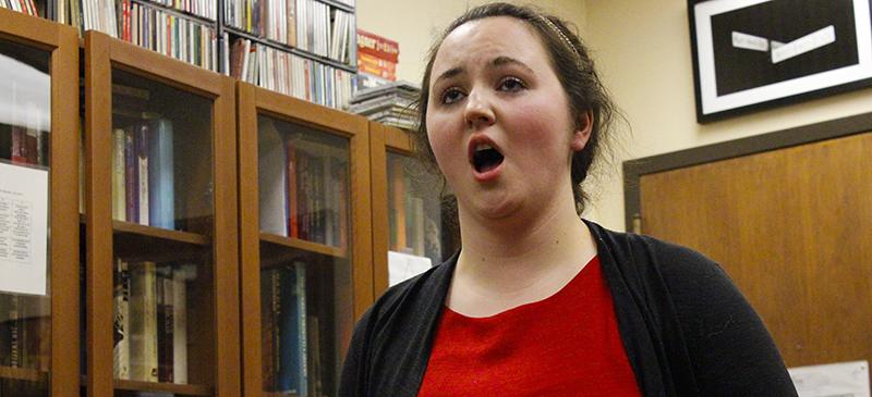 Chrstine Roberts rehearses pieces in Italian and German as her instructor, Jane Bunnell, critiques her technique. Roberts will one day attend graduate school to pursue a future in opera. (Kirsten Onsgard / The DePaulia)