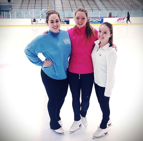 From left to right: Emily Williams, Karin Gumbinner and Sophie Peterson, all members of DePaul’s Figure Skating Club. (Photo courtesy of DePaul Figure Skating Club)