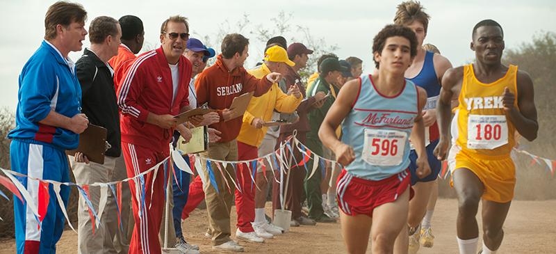 Kevin Costner, left, plays Jim White, a high school cross-country coach who pushes young athletes in a predominately poor community in California in the new movie, “McFarland USA.” (Photo courtesy of Walt Disney Pictures)