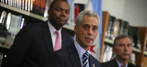 Some analysts believe an elected school board would reduce the infuence that Mayor Rahm Emanuel (center) has over bureaucrats such as former Chicago Public Schools CEO Jean-Claude Brizard (left), or Chicago Board of Education president David Vitale. (E. Jason Wambsgans/Chicago Tribune/MCT)