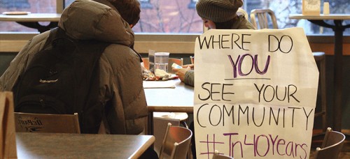 For the Neighborhood Housing Services’ 40th anniversary, students wrote what they want to see change in their communities in the next 40 years. The event was organized by students competing in the naional Bateman Case Study Competition. (Megan Deppen / The DePaulia)