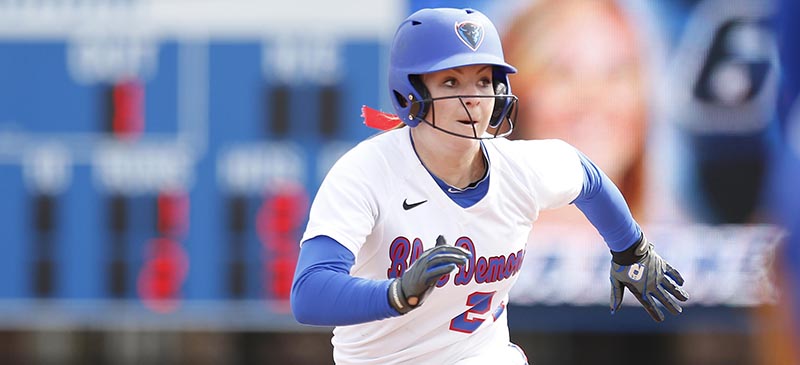 Sophomore outfielder Dylan Christensen rounds the bases in a Spring 2014 softball game at Wish Field at Cacciatore Stadium. (Photo courtesy of DePaul Athletics)
