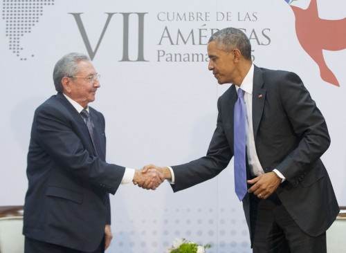 Cuban President Raul Castro and U.S. President Barack Obama concluded a series of historic negotiations between the two nations, April 11. (AP Photo/Pablo Martinez Monsivais)