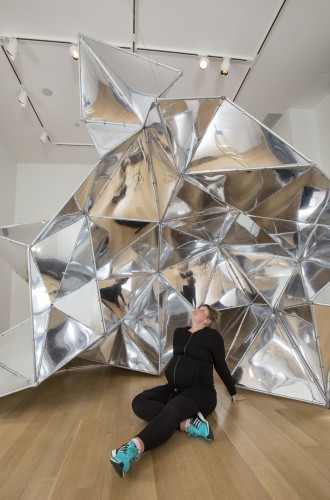 Sonja Thomsen poses with “Trace of Possibility” at the DePaul Art Museum May 14. (DePaul University/Jamie Moncrief)