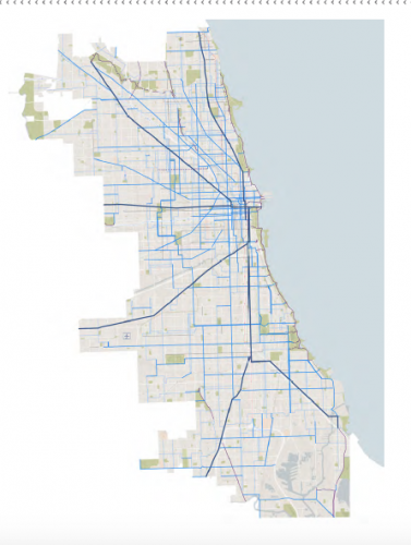 Riders will see expanded bike lanes throughout the city according to the Streets for Cycling Plan 2020, which aims to build bike lanes within a half-mile of every Chicagoan. (Photo courtesy of The Chicago Department of Transportation's Chicago Streets for Cycling Plan 2020)