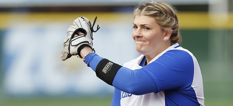 Senior pitcher Mary Connolly gave up eight earned runs in six innings as DePaul fell 9-5 to Seton Hall in the Big East tournament. The loss ended DePaul’s season at 22-24. (Photo courtesy of DePaul Athletics)