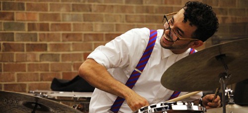 Zach Yanez warms up for his senior recital May 24. He was joined by pianist Joey Skoch, bassist Emma Dayhuff, guitarist Zac Nunnery and saxophone player Tom Caminito. “That’s kind of what we do,” Yanez said, referring to his fellow musicians. “We’re there for people.” (Kirsten Onsgard / The DePaulia)