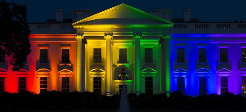 The White House is lit up in rainbow colors in commemoration of the Supreme Courts ruling to legalize same-sex marriage on Friday, June 26, 2015, in Washington. (AP Photo/Evan Vucci)