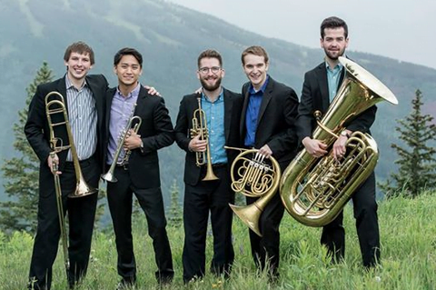 Ben Darneille (far right) and Alex Greene (middle) died in a car crash Monday after performing with their quintet, Rendezvous Brass, at the Aspen Music Festival and School. 