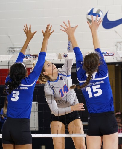 The DePaul volleyball freshman have enjoyed a modicum of success as they helped DePaul jump out to an 8-1 start at the beginning of 2015. Photo courtesy of DePaul.