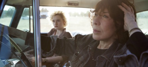 In this image released by Sony Pictures Classics, Julia Garner, left, and Lily Tomlin appear in a scene from "Grandma." (Aaron Epstein/Sony Pictures Classics via AP) 