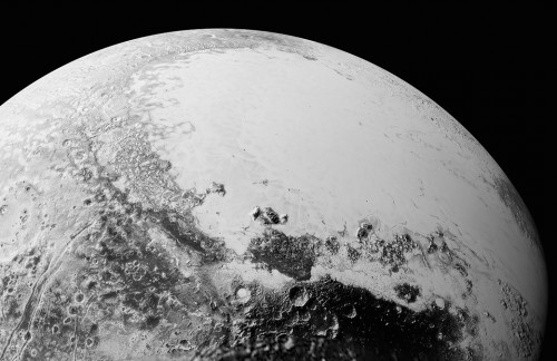 This July 14, 2015, photo provided by NASA shows a synthetic perspective view of Pluto, based on the latest high-resolution images to be downlinked from NASAs New Horizons spacecraft. The new close-up images of Pluto reveal an even more diverse landscape than scientists imagined before New Horizons swept past Pluto in July. (NASA/Johns Hopkins University Applied Physics Laboratory/Southwest Research Institute via AP)