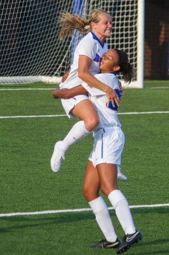 Elise Wyatt (left) is inching closer to the all-time DePaul goal record as she rolls through her final season. She sits at 29 goals for her career. (Grant Myatt/The DePaulia)