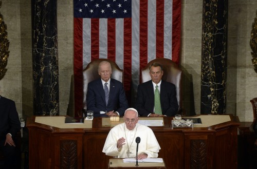 His Holiness Pope Francis addresses a joint session of Congress at the U.S. Capitol in Washington, D.C., on Thursday, Sept. 24, 2015. (Olivier Douliery/Abaca Press/TNS)