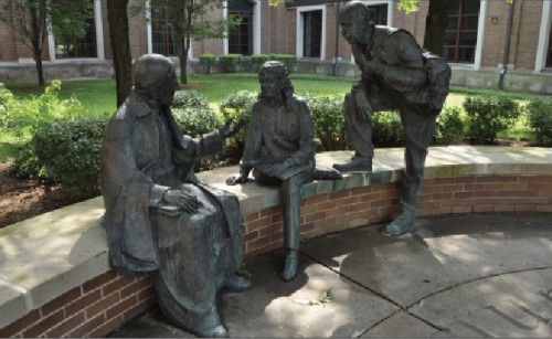 A statue of St. Vincent dePaul in St. Vincent’s Square. The university’s Vincentian teachings have an impact on the Catholic values the it emphasizes. DePaul file.