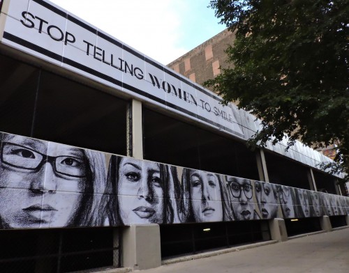 The mural, located at the corner of Eighth and Wabash, addresses the issue of catcalling, and how it makes women feel uncomfortable and unsafe. (Danielle Church / The DePaulia)