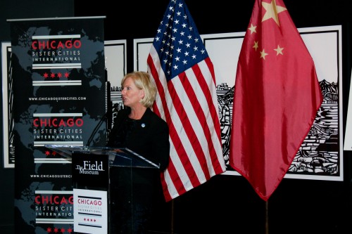 Mary Kane, president and CEO of Chicago Sister Cities International, speaks at the Chicago sister cities event Friday. The gathering brought together mayors of American cities and Chinese leaders to celebrate 30 years of partnership and growth. (Muhammed Ahmed / The DePaulia)