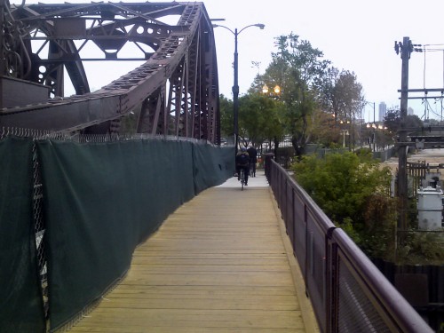 Though the Courtland Bridge is closed to drivers, bikers and pedestrians can still cross during construction. (Jackson Danbeck / The DePaulia)